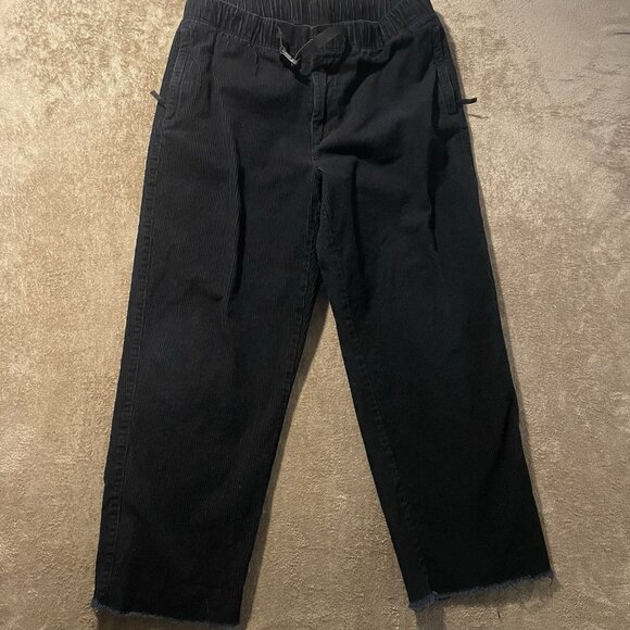 H&M Pants Womens Medium Corduroy Relaxed Fit Black Coupe Belt Raw Hem Stretch Y2 - Picture 1 of 8